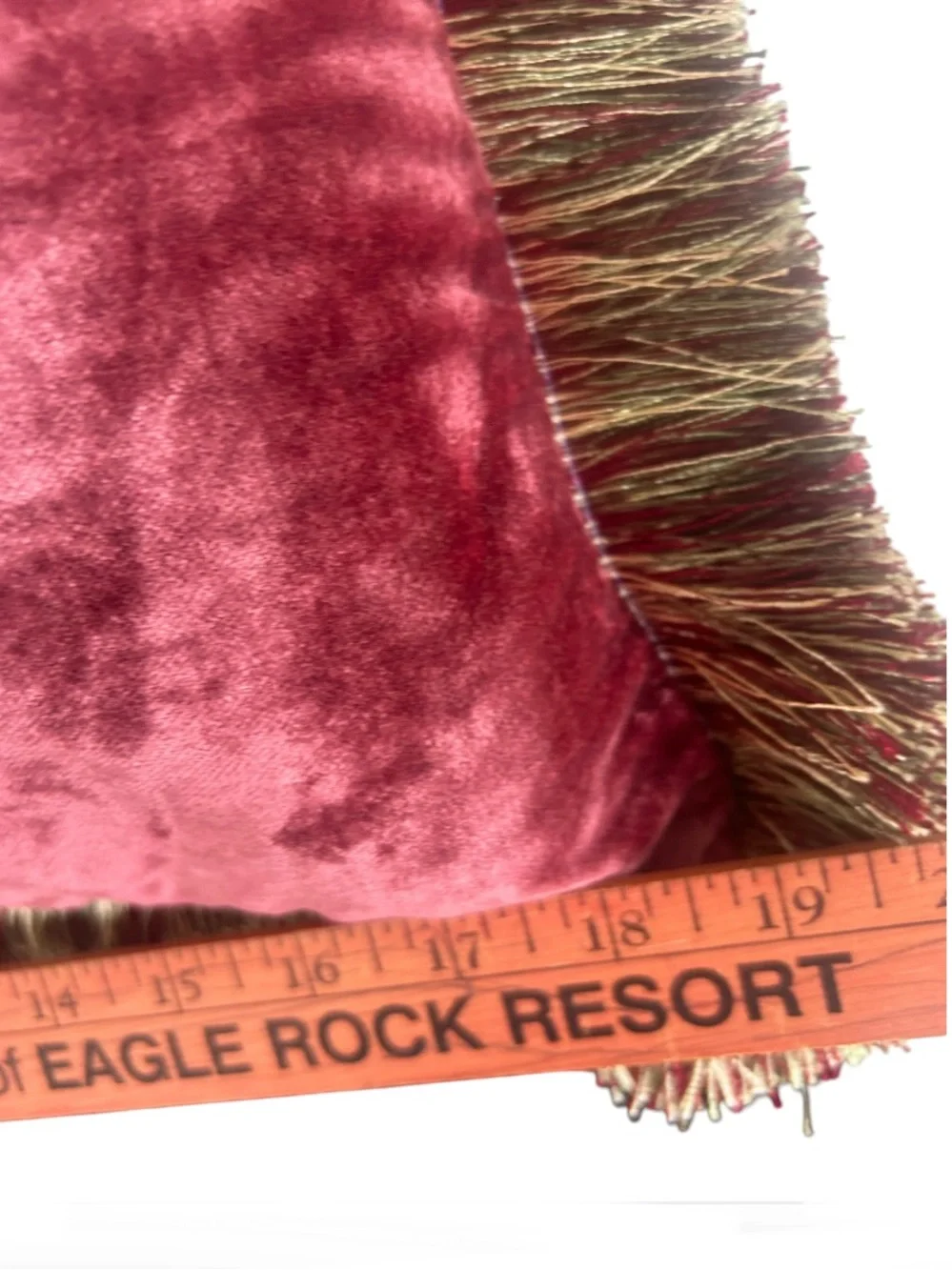 Vintage Pink Berry Velvety Pillow w Fringe